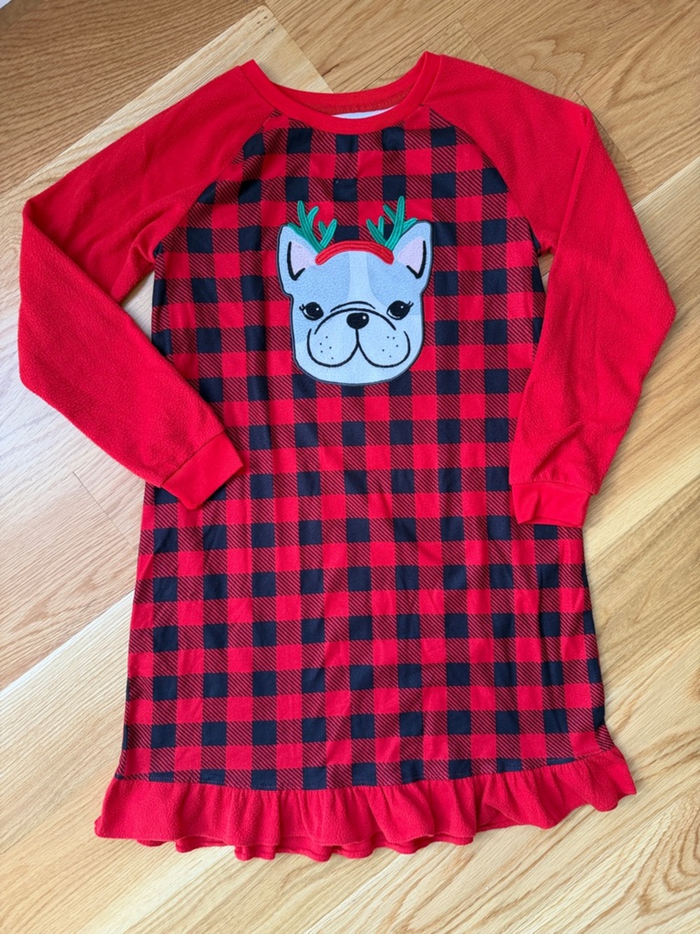 Cuddl Duds Red and Black Buffalo Plaid Girls' Nightgown with Puppy